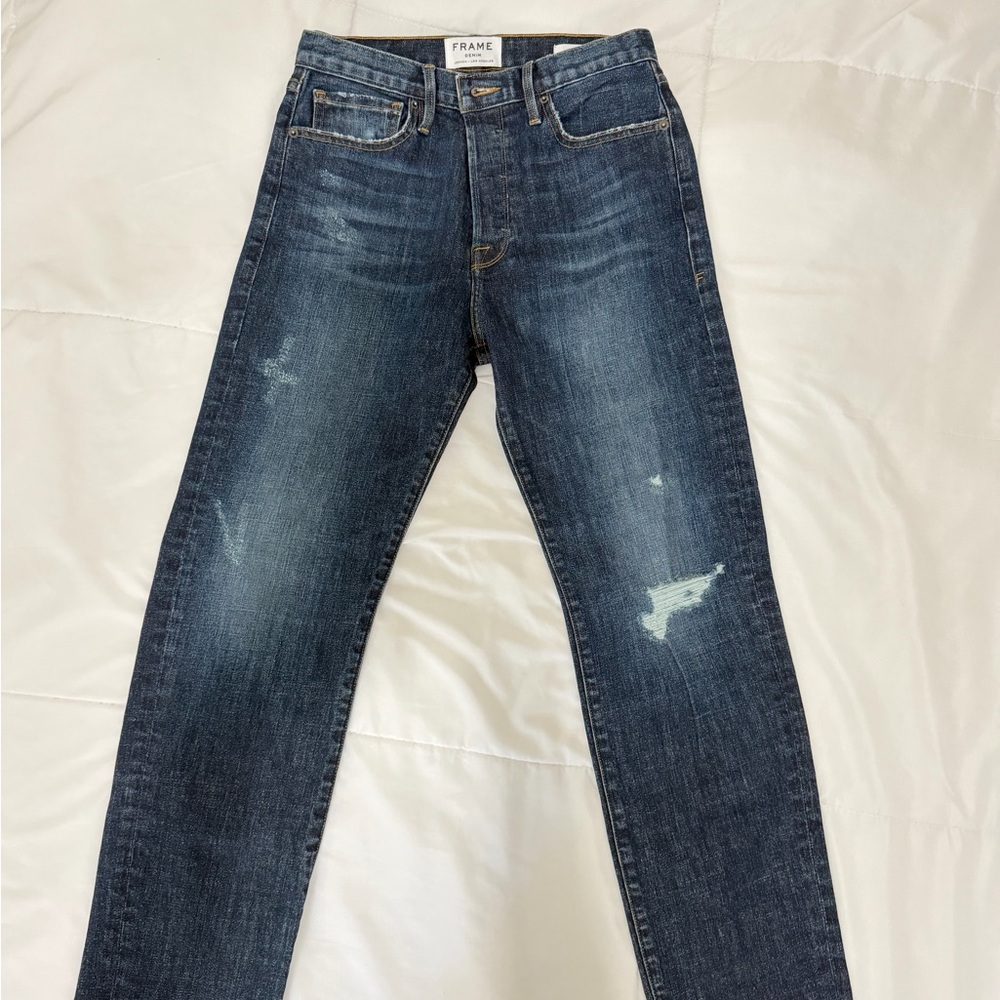 FRAME Denim Dark Indigo Button-Fly Jeans